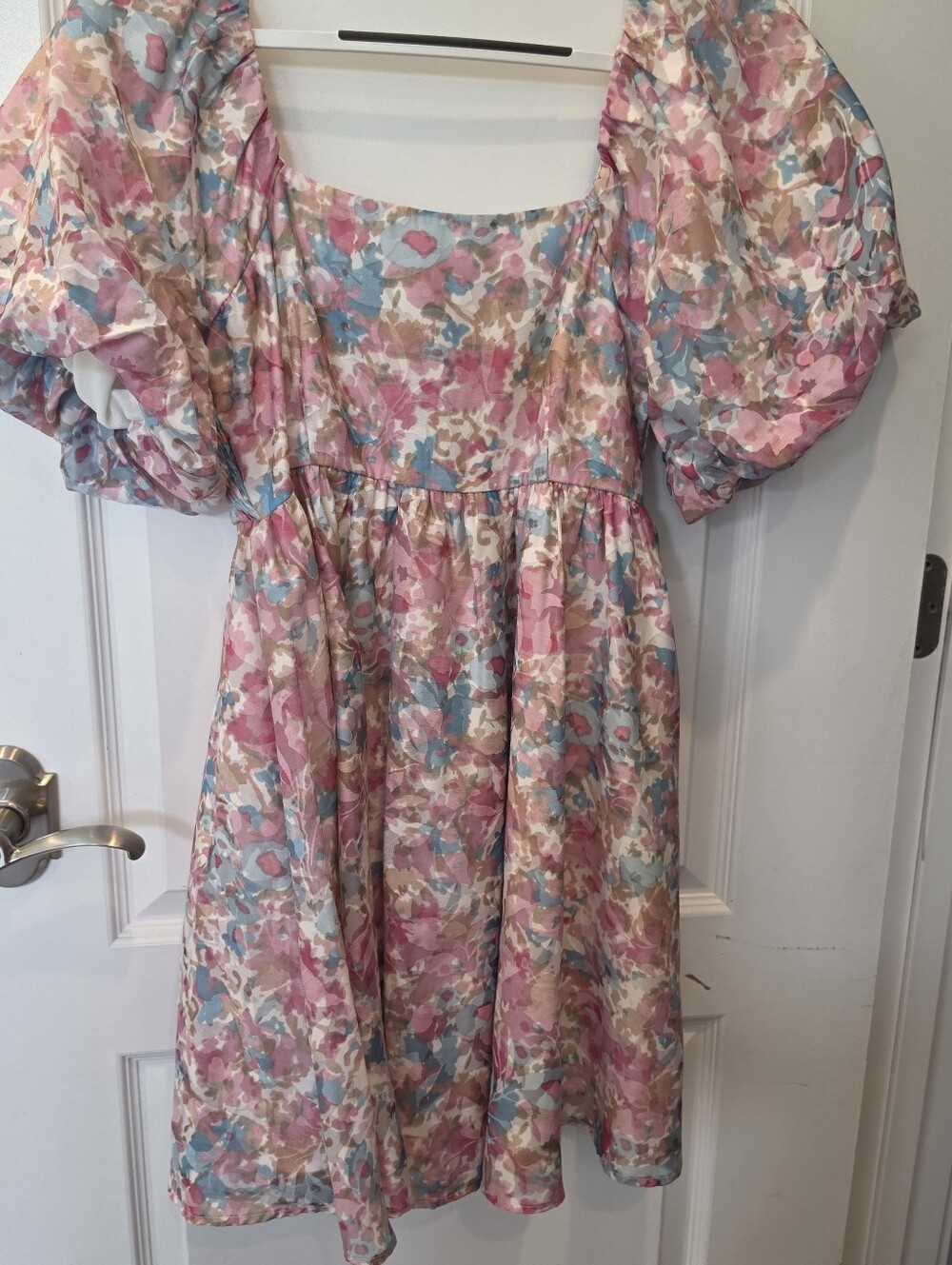 ENTRO Floral Puff Sleeve Square Neck Dress Medium